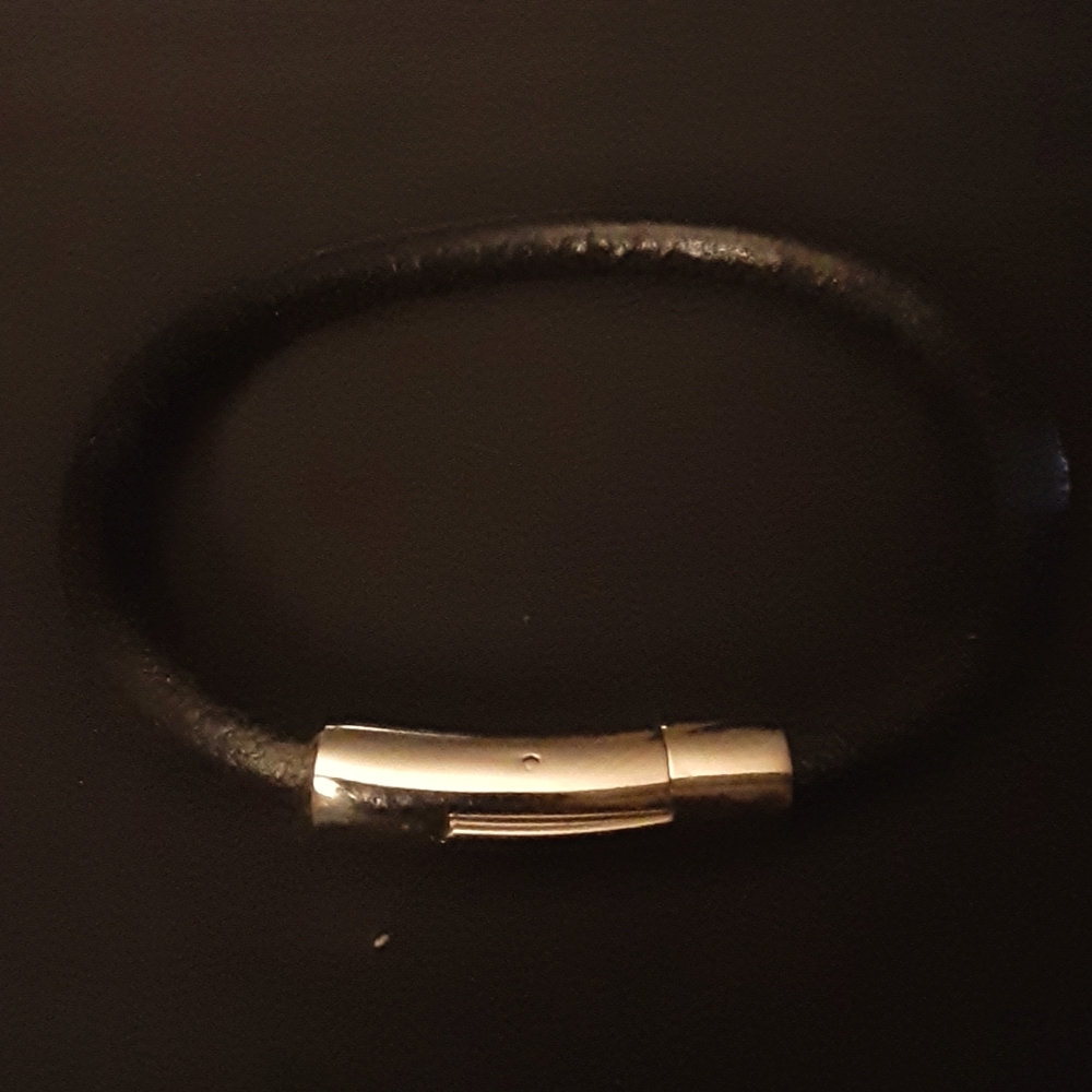 Black leather thick bracelet